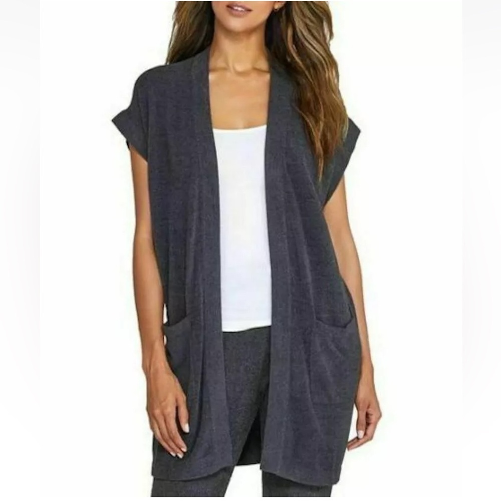Barefoot Dreams NWT CozyChic Ultra Lite Sleeveless Long Cardi Gray Cardigan M - Picture 2 of 8